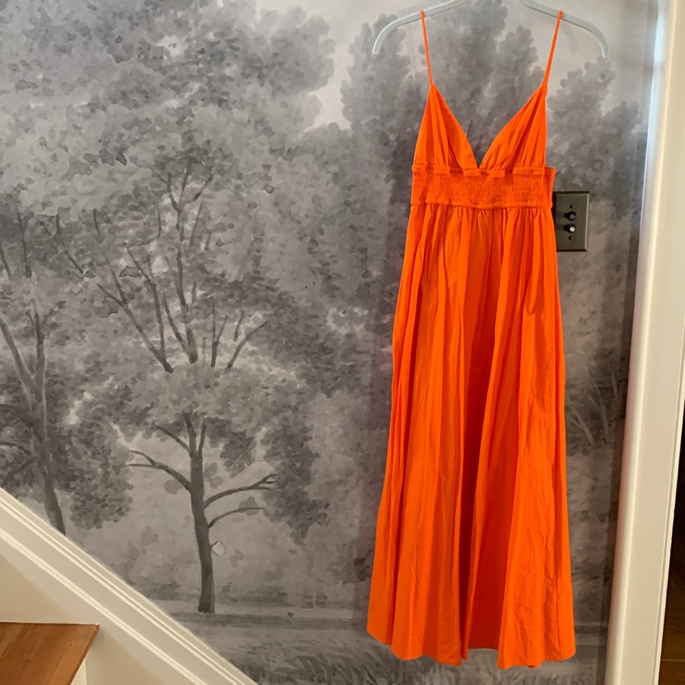 Zara Orange Maxi Dress with Spaghetti Straps